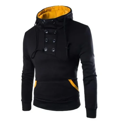 Pullover Slim Fit Hoodie with Button Decor - Image 2