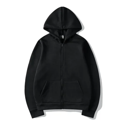 Simple Zippered Hoodie with Front Pocket - Image 5