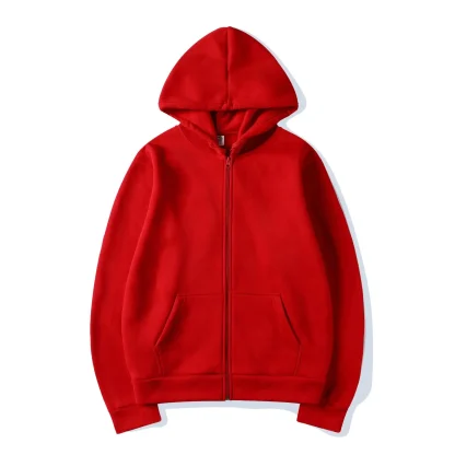 Simple Zippered Hoodie with Front Pocket - Image 3