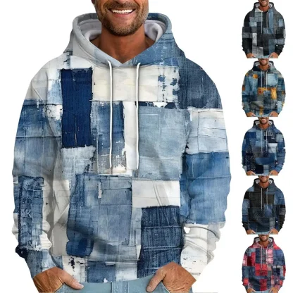 Denim Print Hoodie Jacket for Men - Image 2
