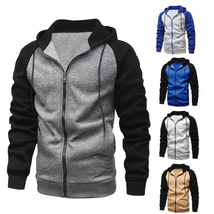 Color Block Hoodie with Zippered Front - Image 2