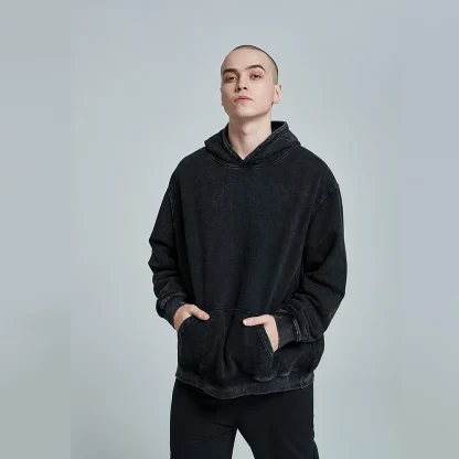Black Hoodie with Retro Washed Design - Image 4