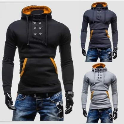 Pullover Slim Fit Hoodie with Button Decor - Image 5